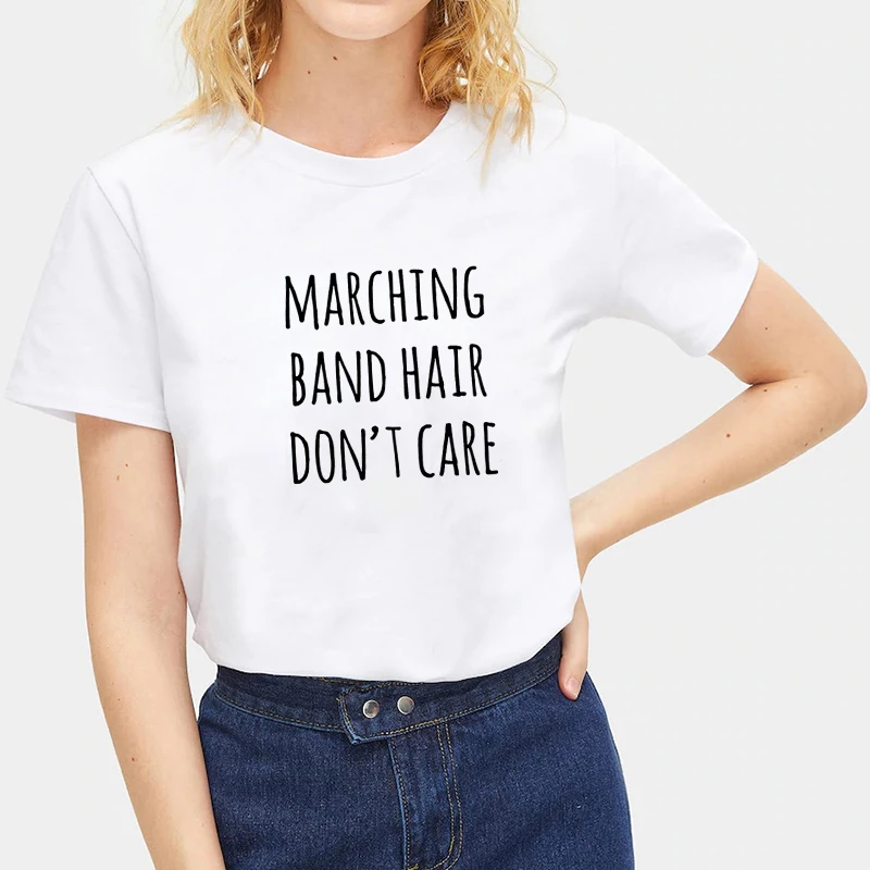 

Marching Printed Tshirt Summer Women T Shirt O-neck Cotton Short Sleeve Funny Tops Women 2020 Loose T-shirt Femme Black White