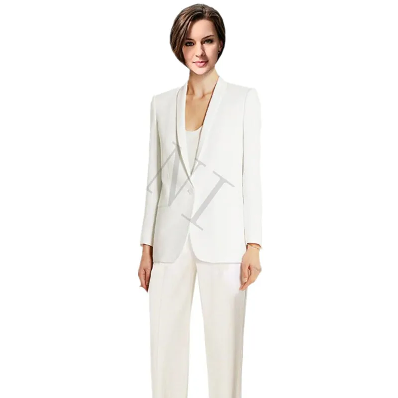 

Jacket+Pants Women Business Suits Ivory Single Breasted Female Office Uniform Evening Wedding Formal Ladies Trousers Suits