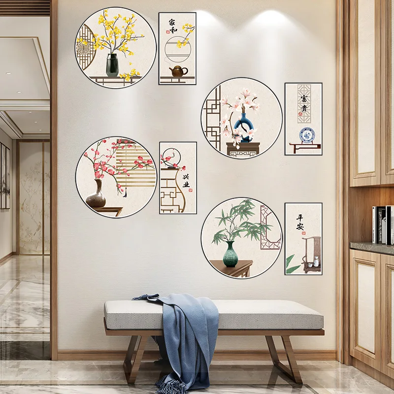 

Chinese Style Retro Vase Wall Stickers Living Room Sofa TV Backdrop Wall Decoration Self Adhesive 3D Stereo Study Corridor Mural