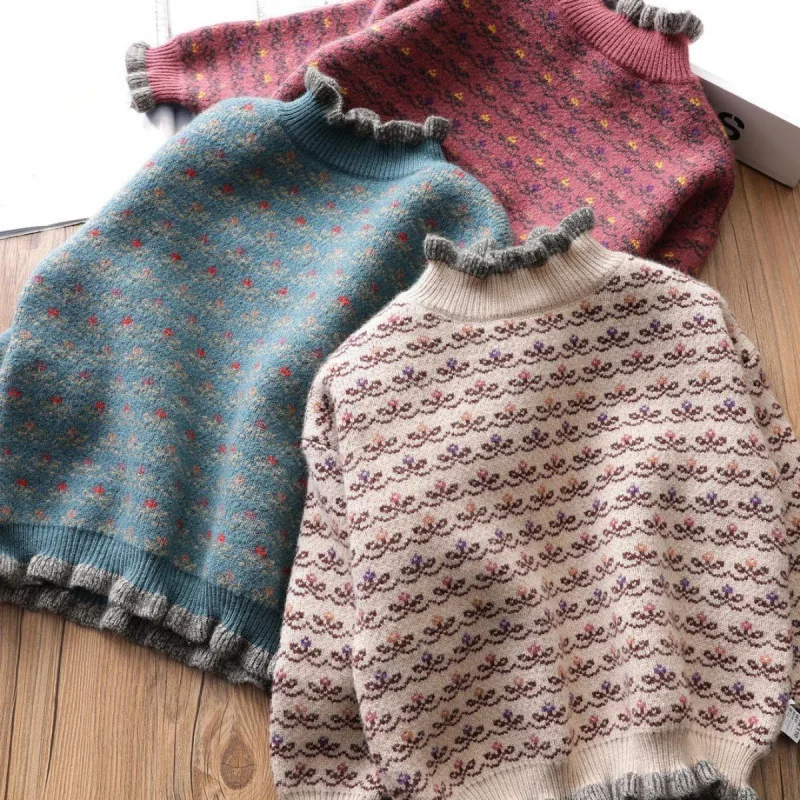 

2021 autumn winter girls' Pullover Sweater children's knitted sweater children's soft girl's thickened warm top baby sweater