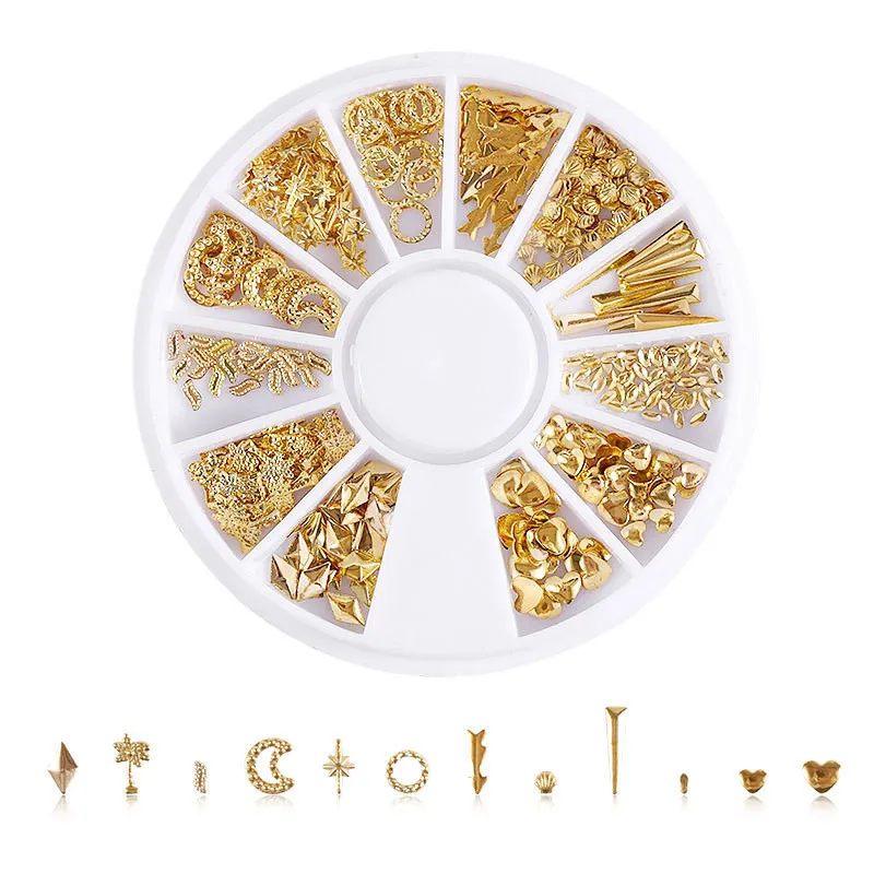 

1 Wheel Gold Triangle Bead 3D Nail Decoration Heart Leaf Shell Rivet Manicure Studs for DIY Nail Art Decorations