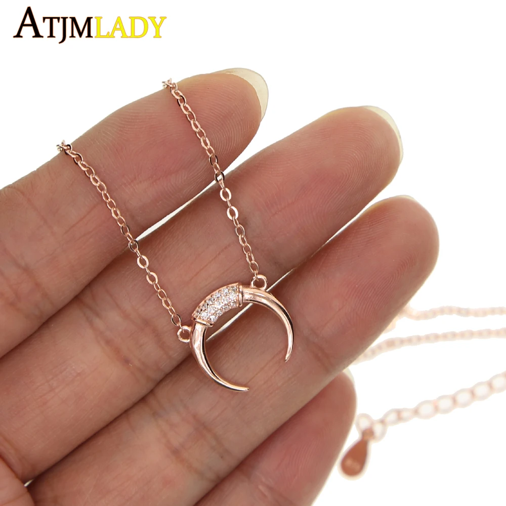 Женское колье с полумесяцем тонкое серебряное ожерелье из стерлингового серебра