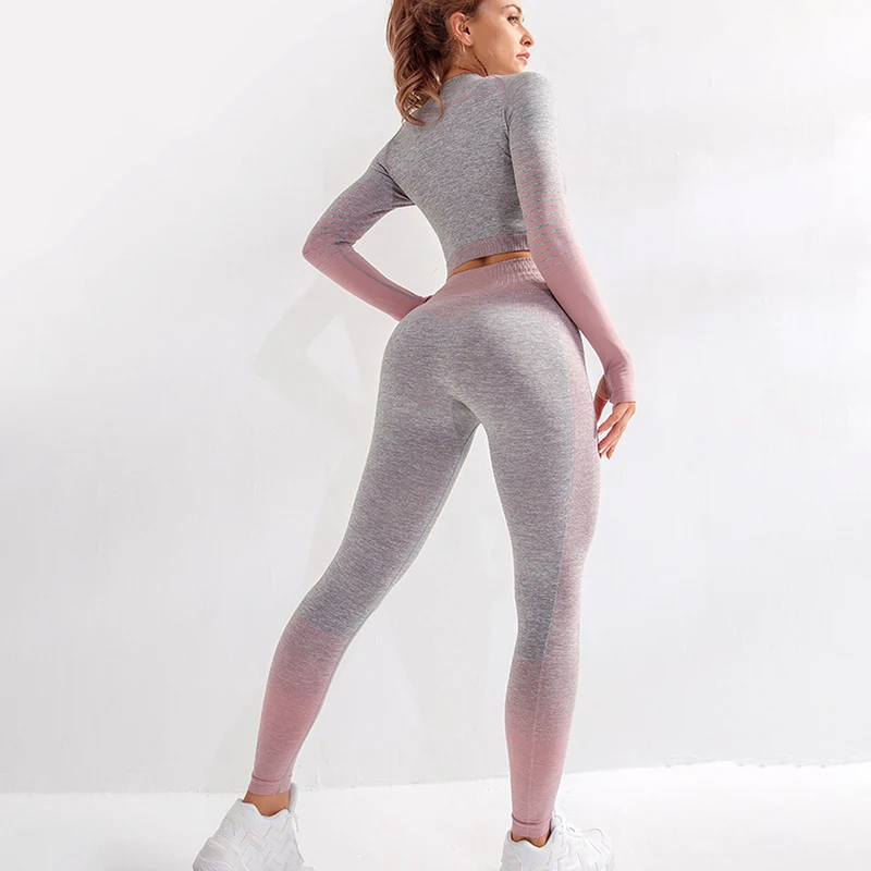 

2 piece long sleeve workout set women yoga clothes strength active wear set fitness gym clothing women outfit seamless yoga set