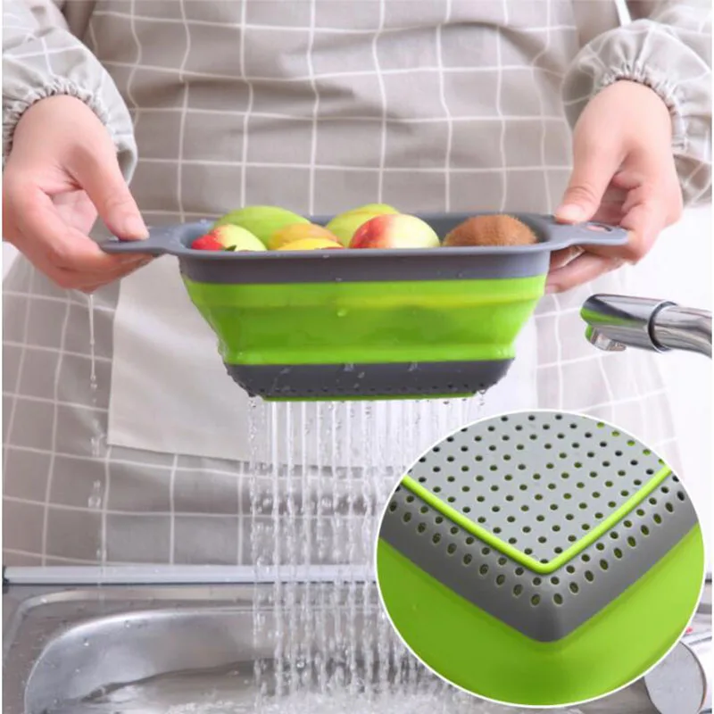 Silicone Folding Drain Basket Square Colander Storage Kitchen Accessories Fruit and Vegetable Cleaning Filter Portable | Дом и сад
