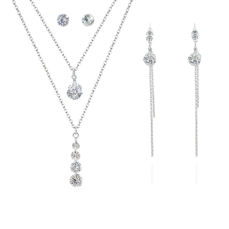 

New Creative Simple Fashion Jewelry Set Necklace Earrings For Women Micro Pave Zircon Classic Super Shiny Necklace Gift Party
