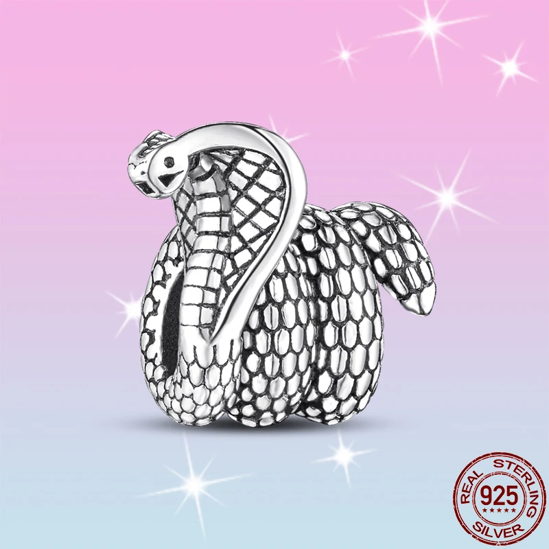 

HOT SALE 100% 925 Sterling Silver Zircon Cobra Charm Beads Fit Original Pandora Bracelet Pendant Necklace Jewelry