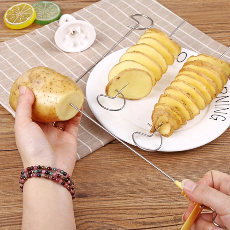 

1Set DIY Potato Spiral Cutter String Rotate Potato Chips Tower Slicer Manual Twisted Potato Cutter Useful Kitchen Gadgets Tools