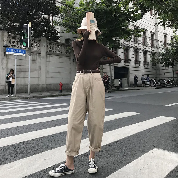 Джинсы женские Kawaii милые универсальные простые Harajuku уличная мода повседневные с высокой талией свободные джинсовые женские брюки шикарные