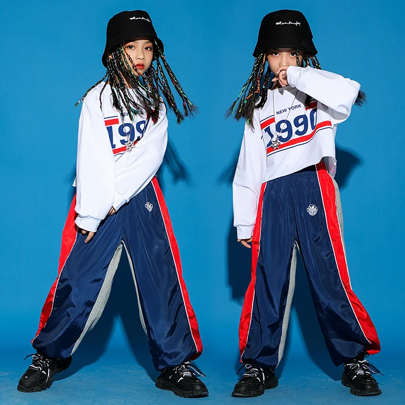 

Girls Jazz Costume Kids Hip Hop Clothing Modern Dance Wear Rave Outfits White Crop Top Casual Pants Clothes Streetwear XS1820