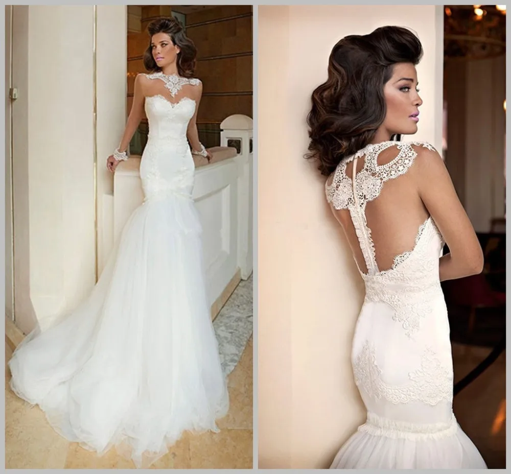 

Custom long sleeves Elegant Lace appliques Mermaid 2018 Sexy Backless Bridal Gown Free shipping mother of the bride dresses