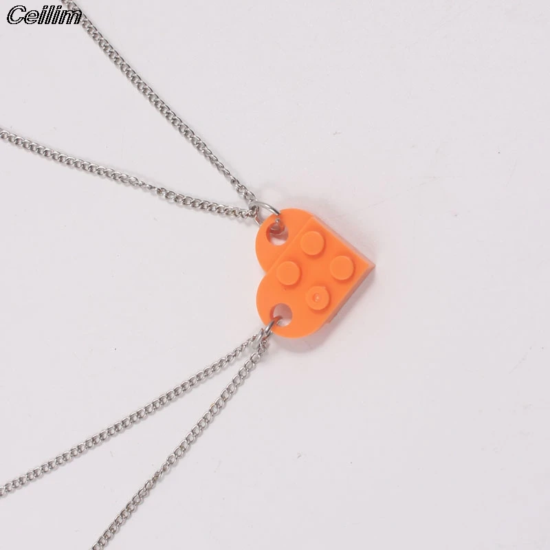 

2PCS Couple Necklace Building Brick Love Heart Necklace For Women Men Valentine's Punk Girlfriend Necklaces Friendship Gift
