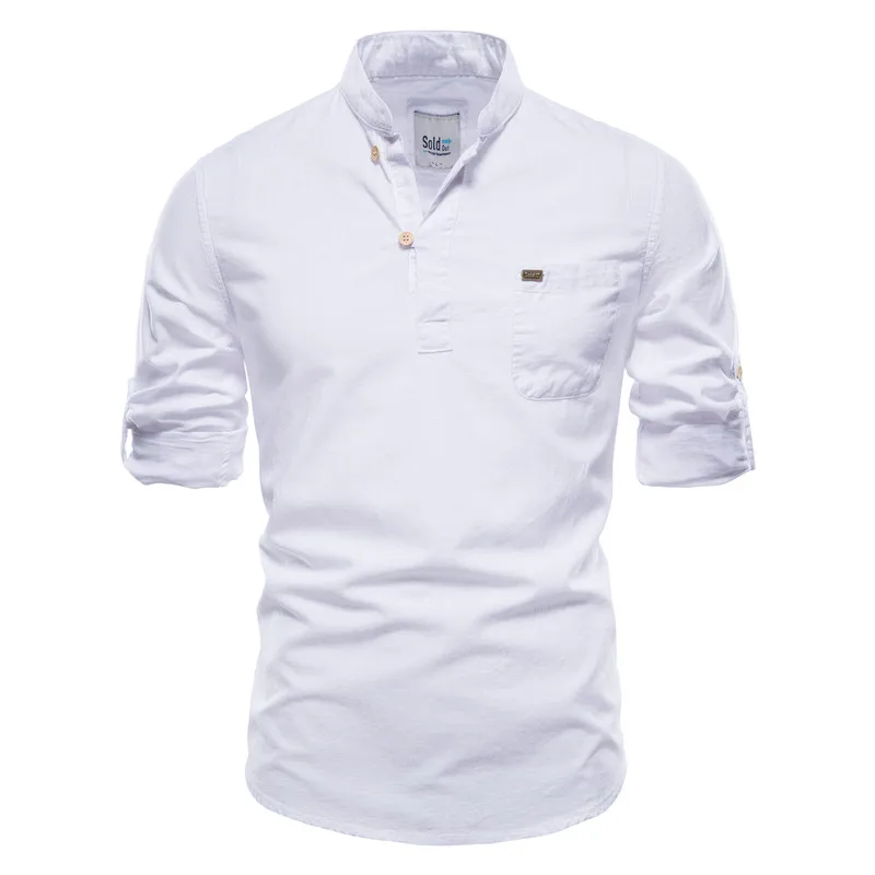 

Men's Cotton Linen Polo Shirts Pullover Solid Color High Quality Brand Polos Shirt New Spring Long Sleeve Men Shirts Blouses