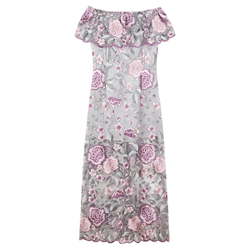 

Элегантное женское облегающее шелковое платье до середины икры с открытыми плечами и цветочной вышивкой на новый год 2022