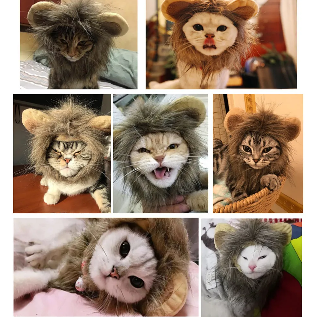 Забавный милый костюм кошки для домашнего питомца Косплей льва парик головной