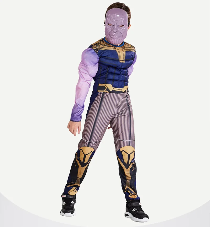 Deluxe Thanos Cosplay Costume Kids Avengers 4 Endgame Zentai Suit Jumpsuits Halloween with Mask for Child | Тематическая одежда и