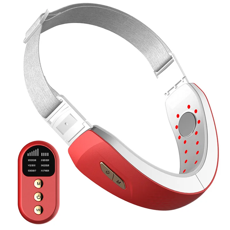 

EMS Chin V-Line Lift Belt Machine Red Blue LED Photon Therapy Facial Lifting Device Face Slimming Galvanic Massager V-Face Care