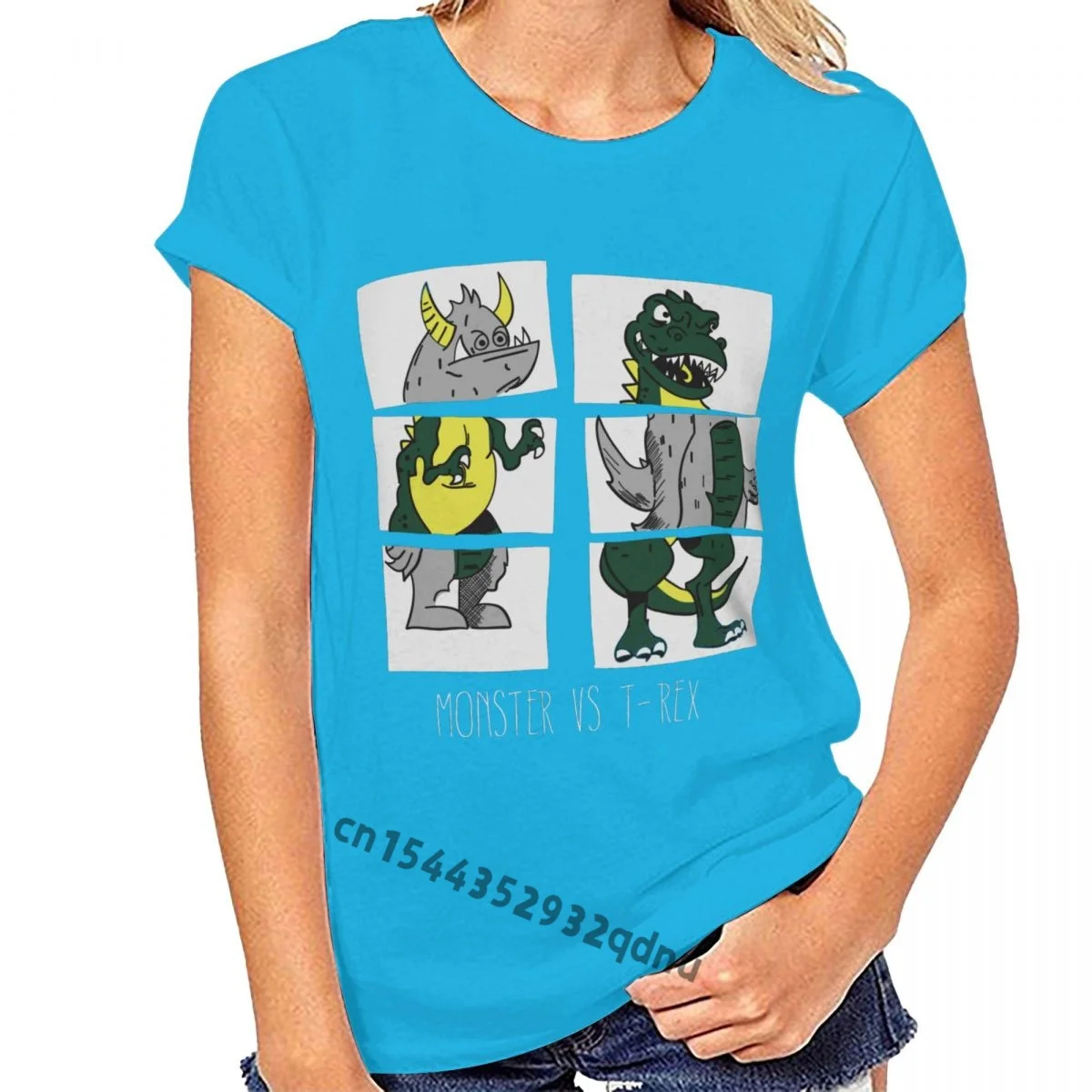 

Casual Plus Size T-shirts Hip Hop Style Tops Tee S-6xl Men Cute Monster Vs T Rex For T-shirt