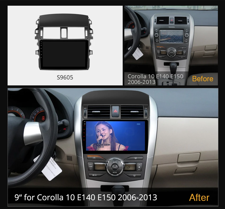 Мультимедийный радиоплеер Mototain 6G+128G Android 10.0 для автомобиля Toyota Corolla 10 E140 E150 2006 - 2013 с видеоюнитом 4G LTE SPDIF включен.
