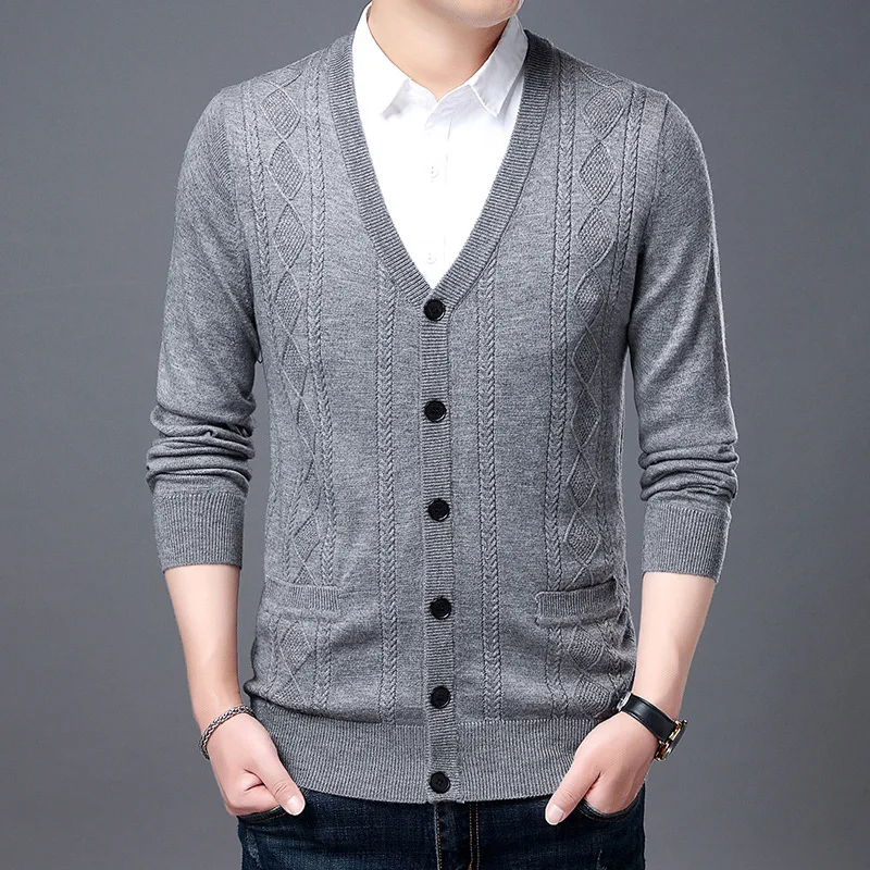 

2021 Men's Autumn Wear New V-neck Sweater Cardigan Youth Fashion Business Outerwear Sweater