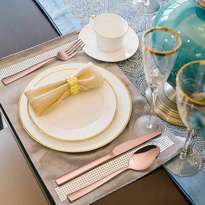 

Spoon Fork Knife Cutlery Set, Rose Gold Stainless Steel Silverware Household Cutlery Set