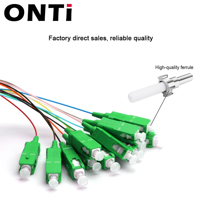 ONTi 12 Colors SC APC/UPC Pigtail-SM(9/125) Fiber Optical Patch Cord/Pigtail 1M fanout LC/UPC fiber optic Pigtails SM simplex