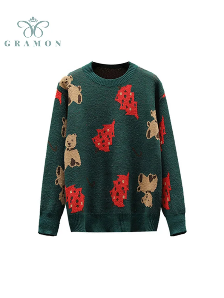 

Oversized Knitted Sweaters Christmas Long Sleeve Pullover Tops Women Clothing 2021 Autumn Winter O Neck Thick Warm Sueters Mujer
