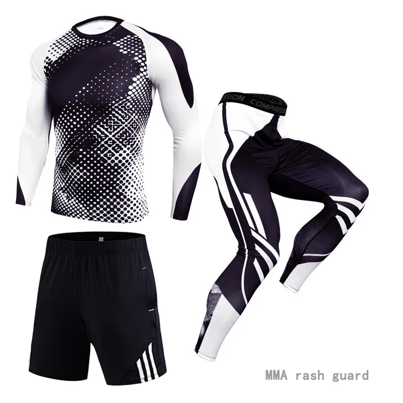 

Мужской компрессионный комплект из 3 предметов, Быстросохнущий Спортивный костюм для бега, ММА, бега, тренировок в тренажерном зале, фитнеса