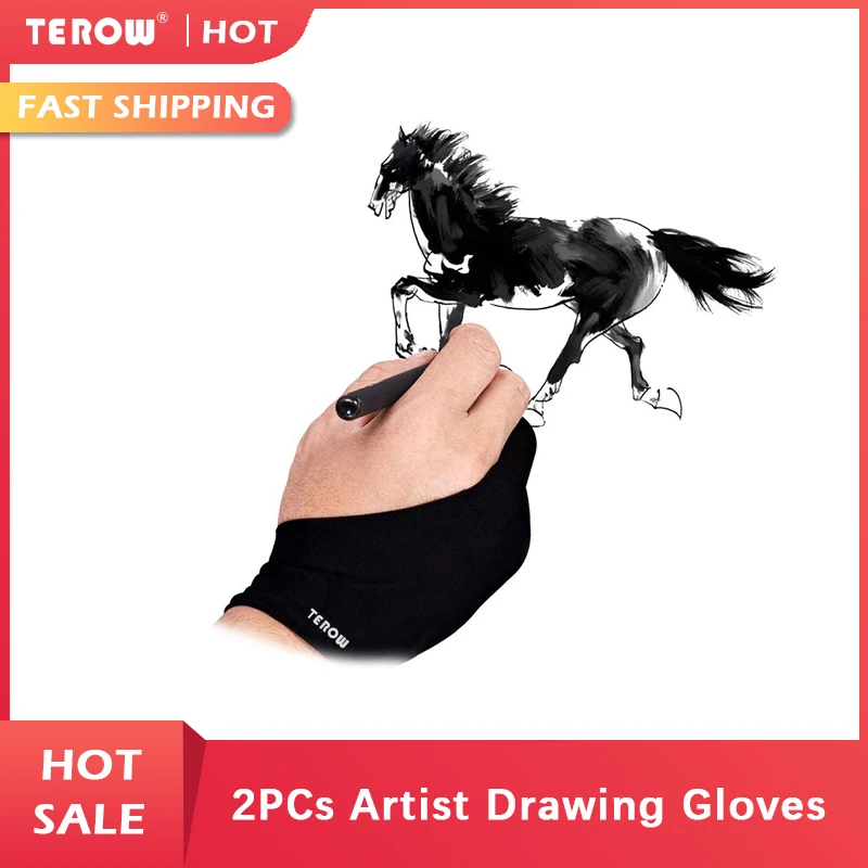 2Pcs Artist Drawing Glove for Any Graphics Drawing Table 2 finger Anti-Fouling Both for Right And Left Hand Drawing Gloves