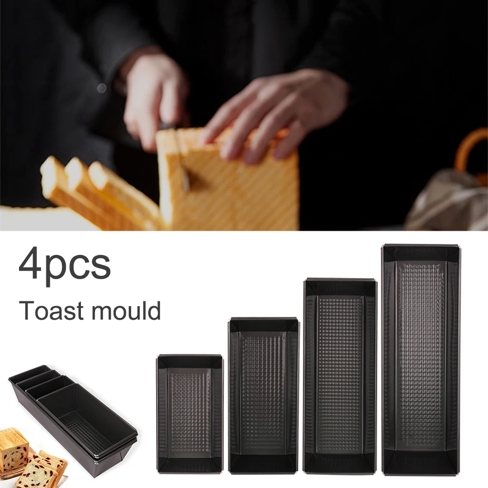 

4pcs Toast Mould Cake Pastry Toast Box Rectangular Non-stick Loaf Bread Baking Tray Pan Carbon Steel Heat-resistant Kitchen Tool
