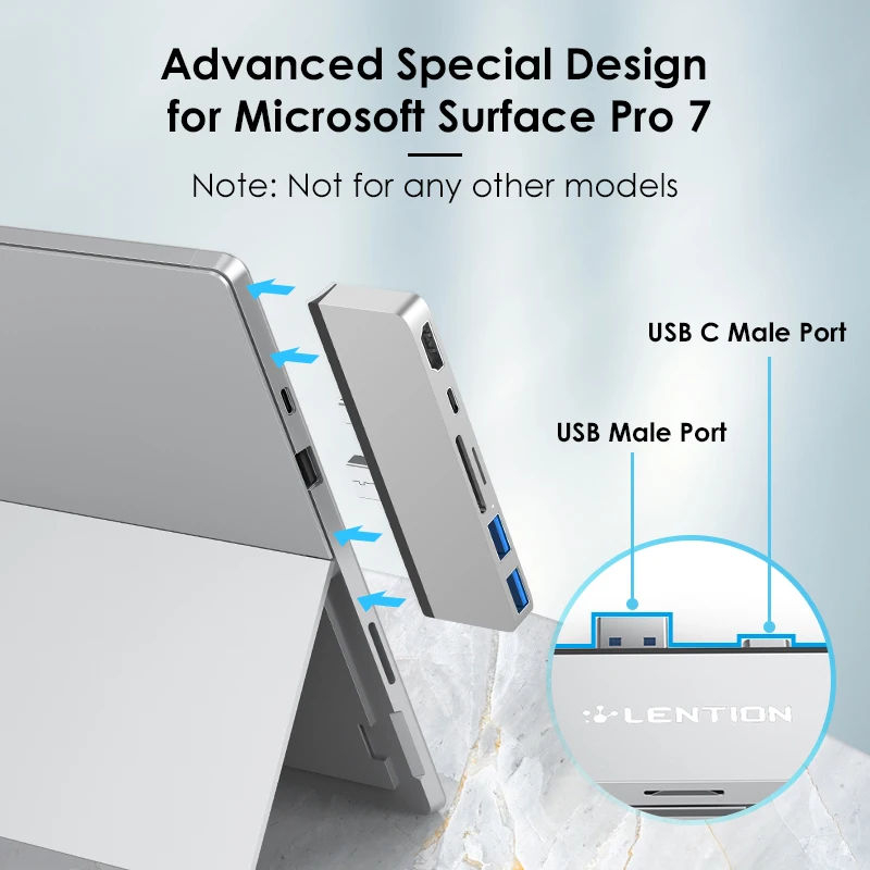 Lention USB 3.0 HUB Multi to USB3.0 Port HDMI SD/TF Docking Station for Microsoft Surface Pro 7 Splitter Adapter PD Charge | Компьютеры и