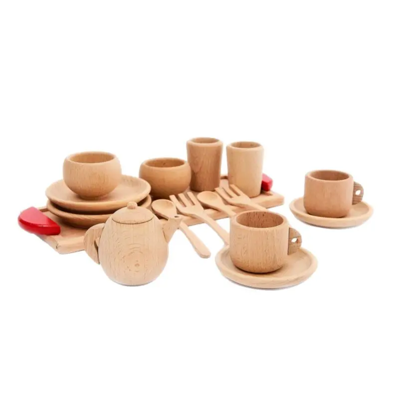 

1Set Wooden Tableware Tools Tea Pot Tea Cup Teatime Party Play Toy Dollhouse Miniature Kitchen Tableware Accessories for