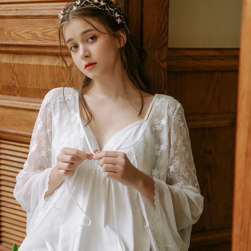 Милая Пижама принцессы из двух частей Женская Весенняя кружевная шелковая