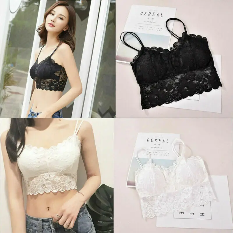 

2021 Women Black Lace Tanks Tops Lace Full Cup Mom Padded Underwear Sexy Solid Tank Tops Fashion Basic Tube Tops