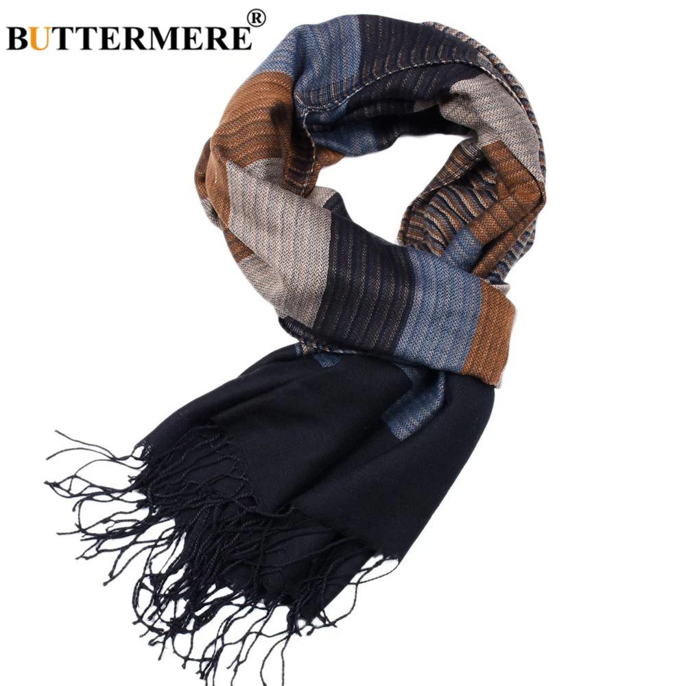 

BUTTERMERE Patchwork Striped Men Scarf Tassel Winter Scarf for Men Designer Brand Acrylic Men's Scarves 180cm*52cm