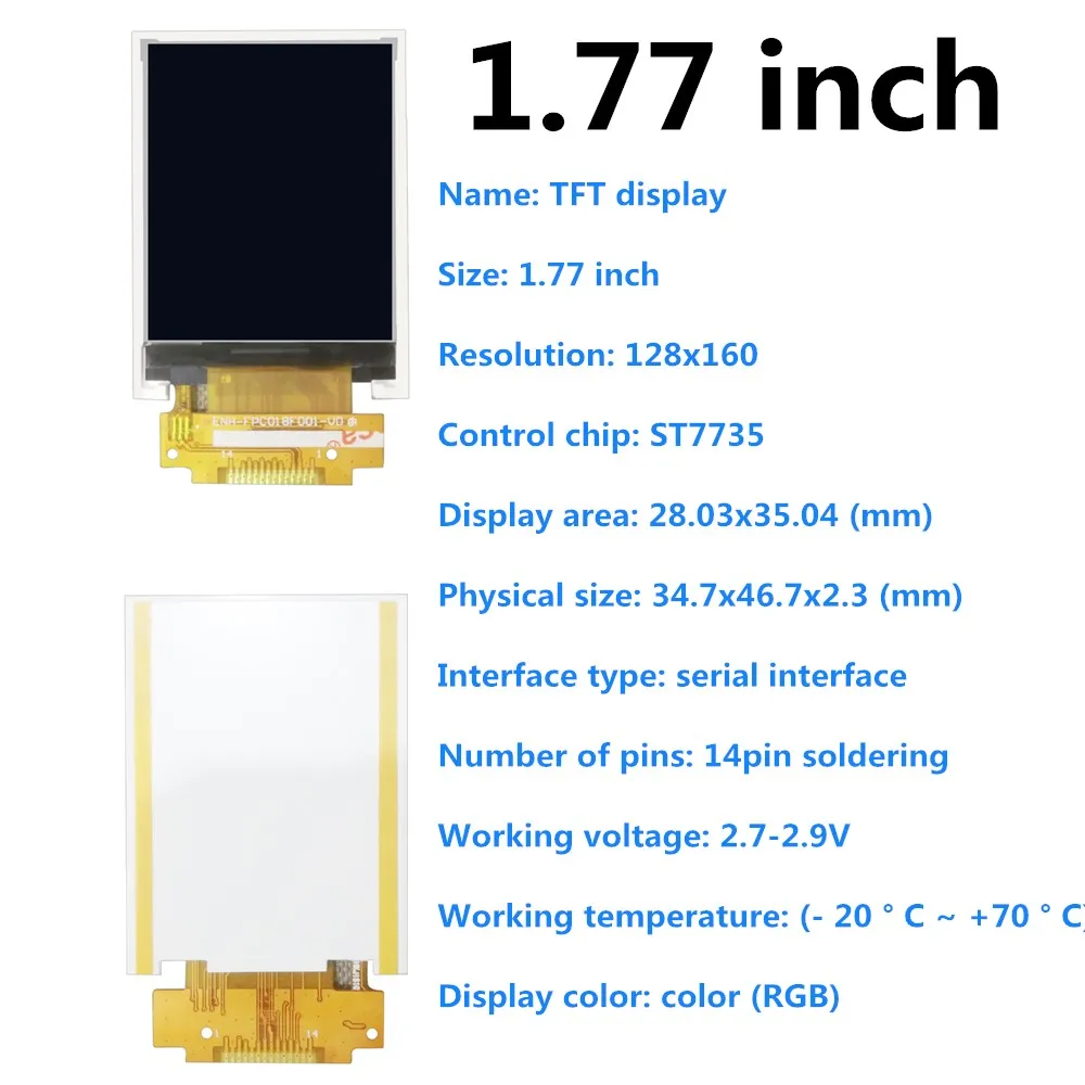 1 77 дюймовый 8 TFT ЖК-экран 128*160 разрешение пайка 14pin драйвер ST7735 подсветка 400CD