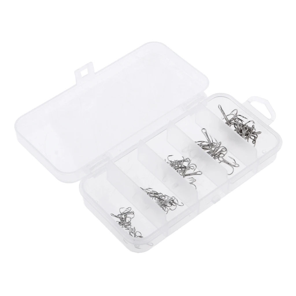 

50pcs Fishing Treble Hooks Sharp Barb Lure Bait Fish Terminal Tackle Kit Silver Fishhooks