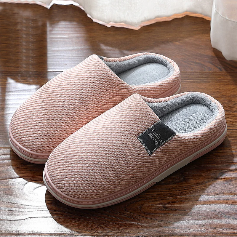 

Women's Slippers Memory Foam Slippers for Home 2020 Winter Non Slip Male House Shoes Stripe Unisex Indoor Plus Size 11-12