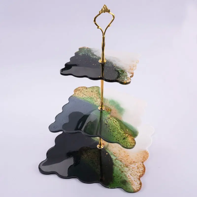 

3 Tier Square Cake Fruit Food Plate Stand Resin Casting Mold Irregular Fruit Disc Big Plate Resin Mold Fruit Tray Moulds