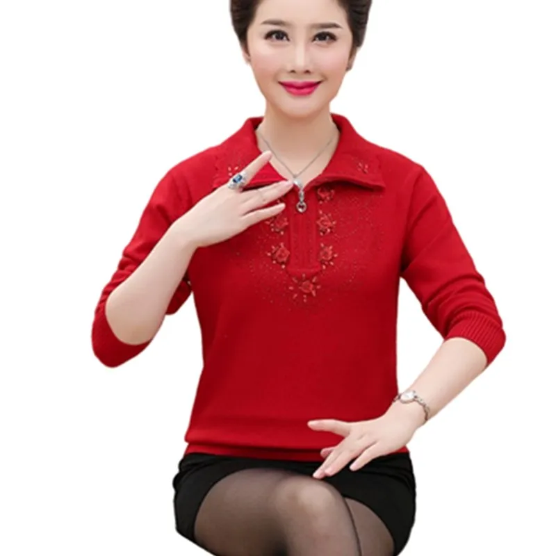 

Middle-aged Women Sweater Pullover Autumn Winter Mother Clothes Knitted Sweater Plus Size 4XL Long-sleeved Sweater Female Tops