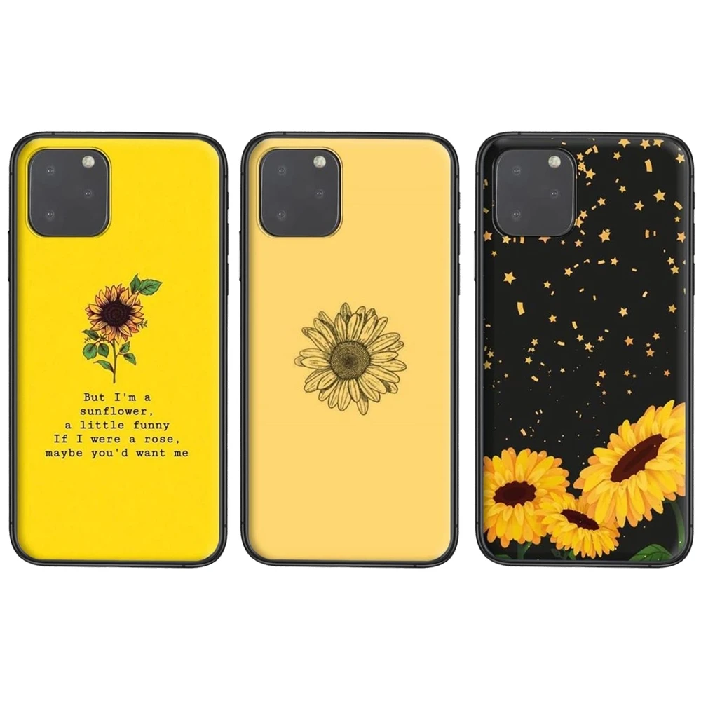 Красивый желтый подсолнух черный Etui художественный чехол модная дешевая детская