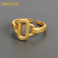qmcoco silver color irregular texture hollow out creative geometry ring chic design women jewelry simple adjustable ring