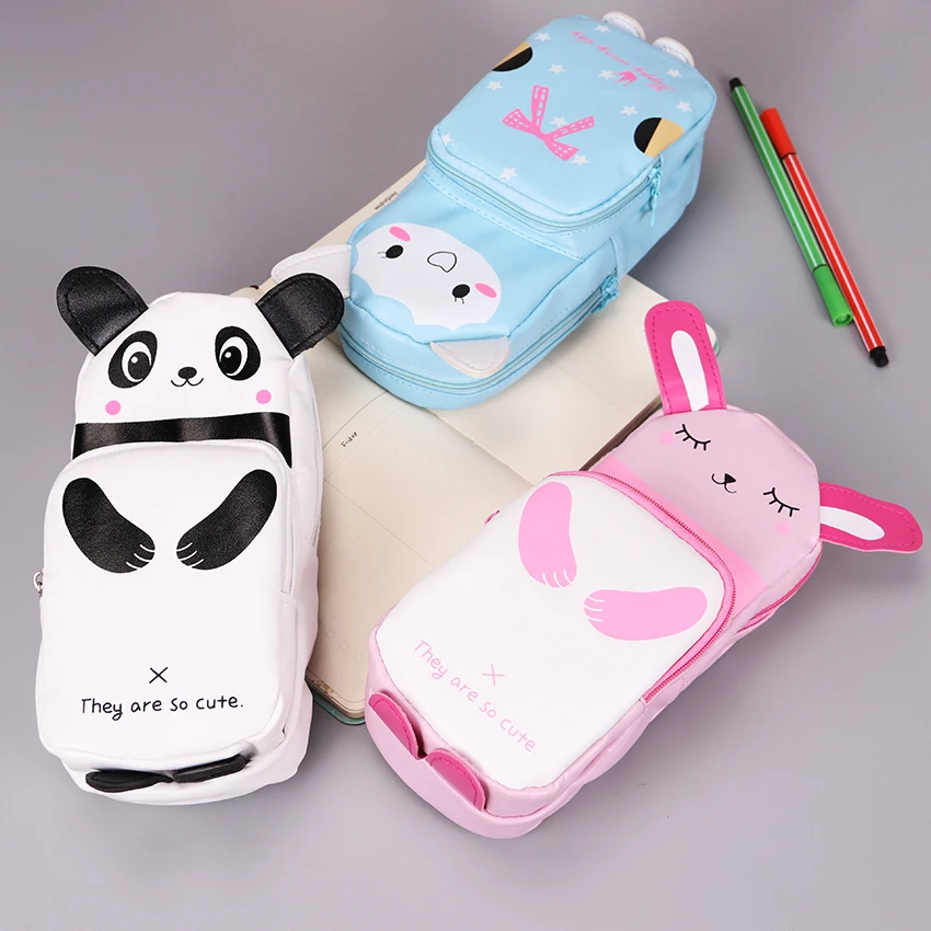 Корейский мультфильм животных ПУ кожа кошка кролик панда пенал Водонепроницаемый Сумка для карандашей Канцтовары товары для учебы 1 шт