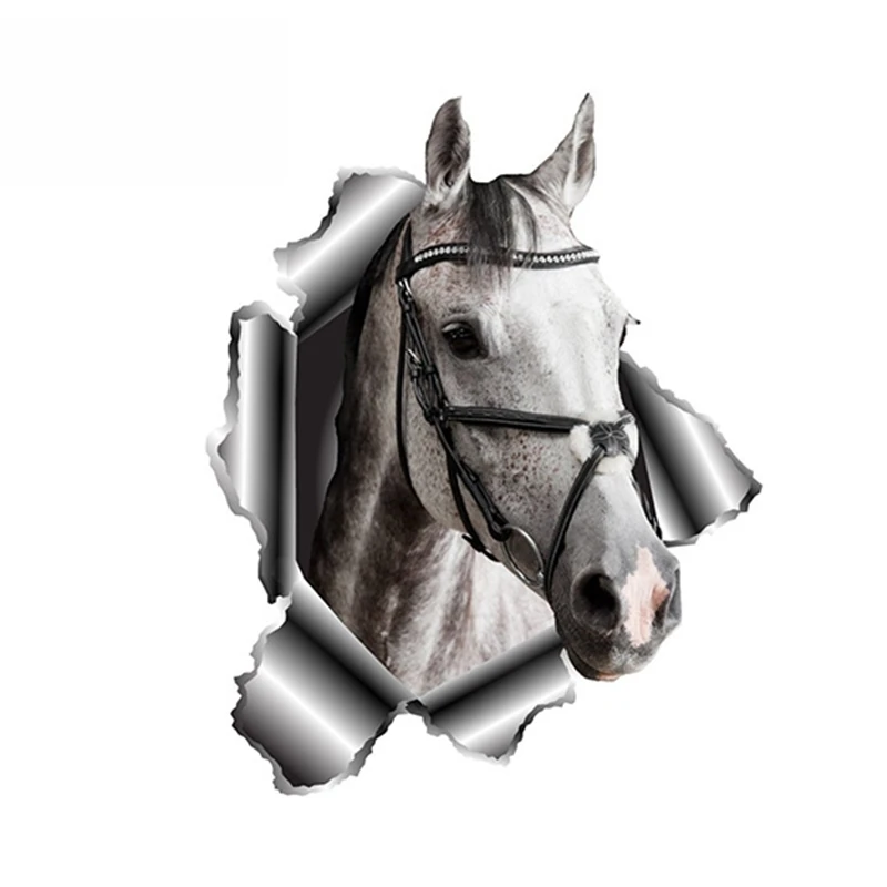 

13cm*10cm 1 Pcs 3D Horse Vinyl Stickers Torn Metal Decal Reflective Car Sticker Funny Animal Decals Automobile Accessories