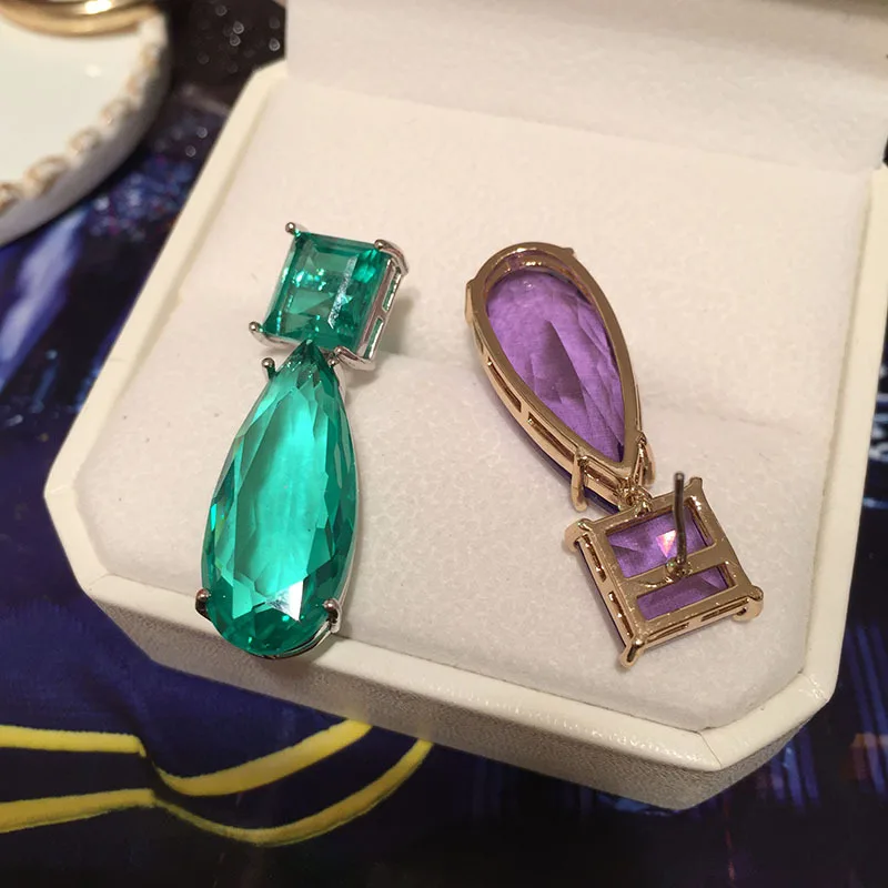 

Trendy Simple Green Purple Crystal Zircon Geometirc Drop Earrings Women Luxury Temperament Elegant Jewelry Gifts Tassel Earring
