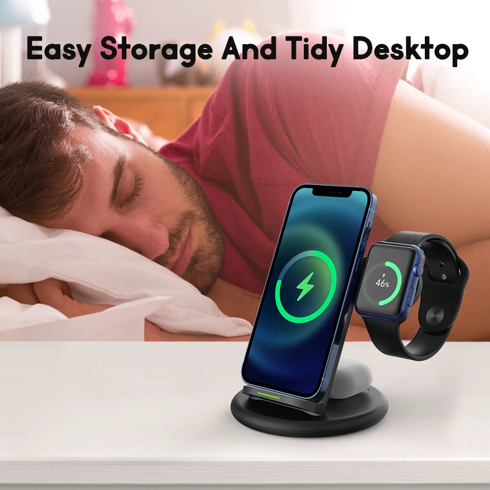 15w qi fast magnetic wireless charger stand for iphone 12 11 x apple watch wireless charging dock station for airpods pro iwatch free global shipping