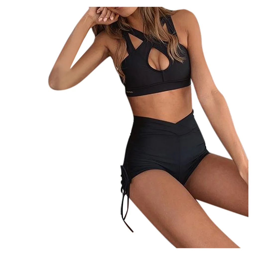 Женский сексуальный слитный купальник из двух частей Одноцветный бикини с