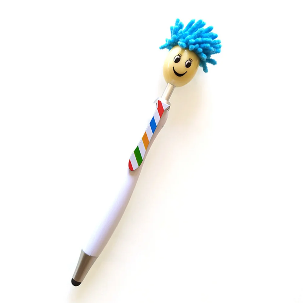 

6pcs Plush Hair Mop Head Pen Cartoon Students Writing Pen Ballpoint Pen (Assorted Color)