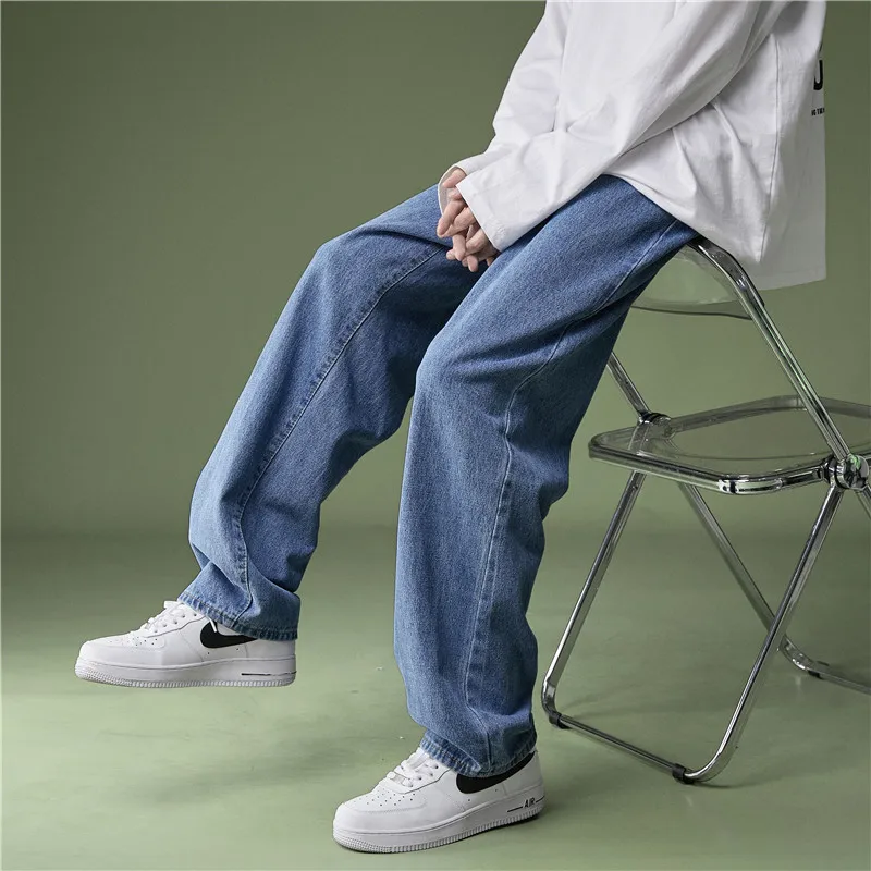 Large Size Baggy Jeans Men Fashion Multicolor Casual Wide-leg Jeans Men Streetwear Loose Hip-hop Straight Denim Trousers Men