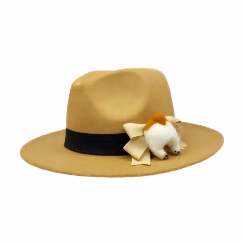 Шляпа Женская фетровая с широкими полями милая модная джазовая Панама милым