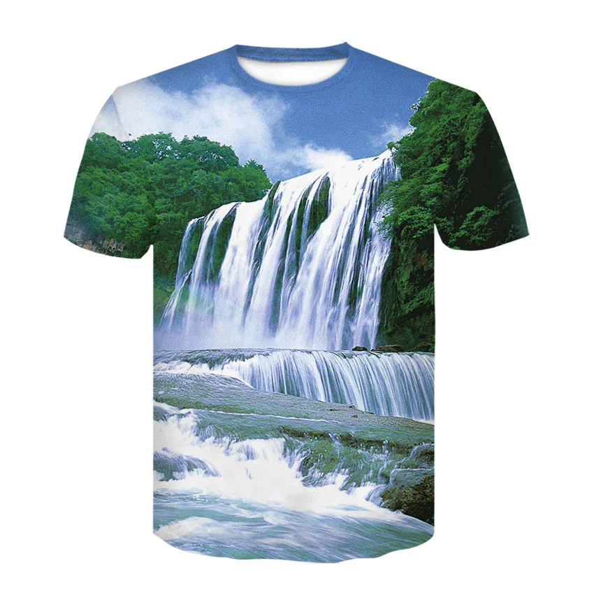 

Waterfall scenery top 3D printing streetwear retro T-shirt fashion casual style men's fashion short-sleeved men's T-shirt summer